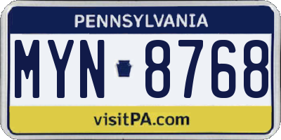 PA license plate MYN8768