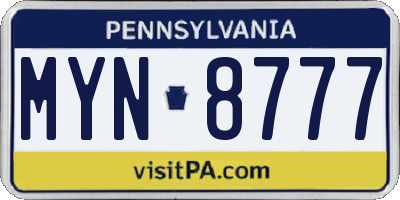 PA license plate MYN8777