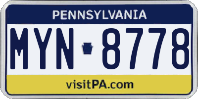 PA license plate MYN8778