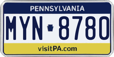 PA license plate MYN8780