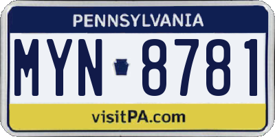 PA license plate MYN8781