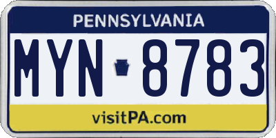 PA license plate MYN8783