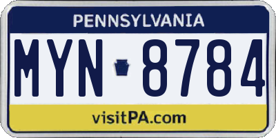 PA license plate MYN8784