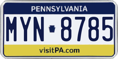 PA license plate MYN8785