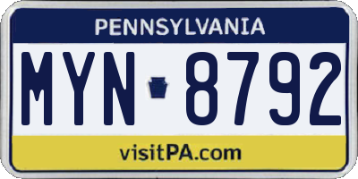 PA license plate MYN8792