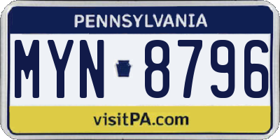 PA license plate MYN8796