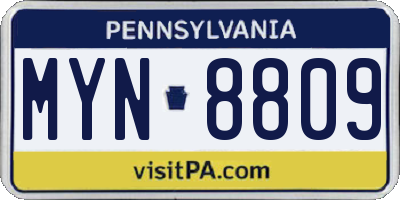 PA license plate MYN8809