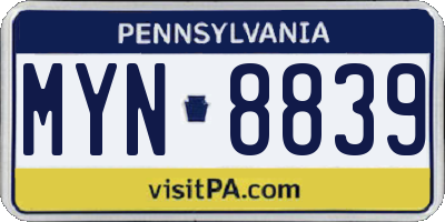 PA license plate MYN8839