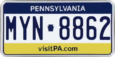 PA license plate MYN8862