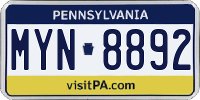 PA license plate MYN8892