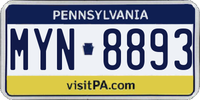 PA license plate MYN8893