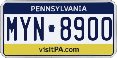 PA license plate MYN8900