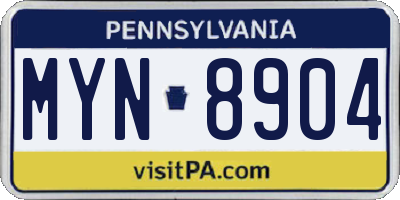 PA license plate MYN8904