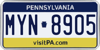 PA license plate MYN8905