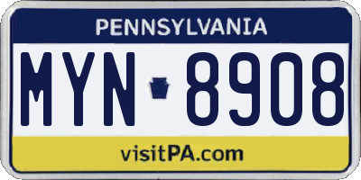 PA license plate MYN8908