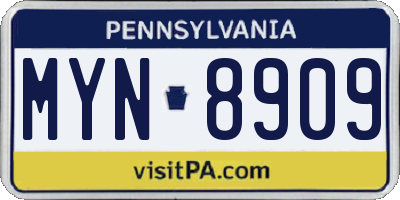 PA license plate MYN8909
