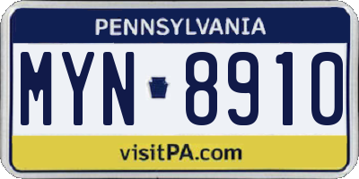 PA license plate MYN8910
