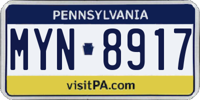 PA license plate MYN8917