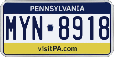 PA license plate MYN8918