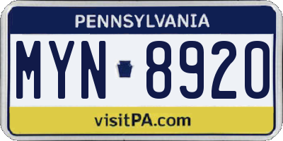 PA license plate MYN8920