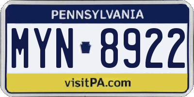 PA license plate MYN8922