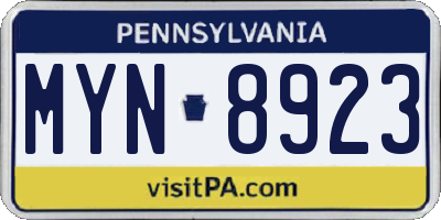 PA license plate MYN8923