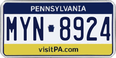 PA license plate MYN8924