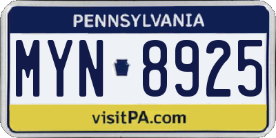 PA license plate MYN8925