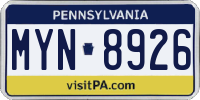 PA license plate MYN8926