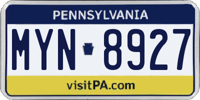 PA license plate MYN8927