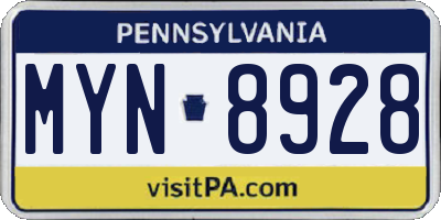 PA license plate MYN8928