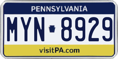 PA license plate MYN8929