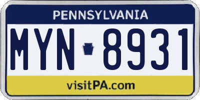 PA license plate MYN8931
