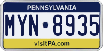 PA license plate MYN8935