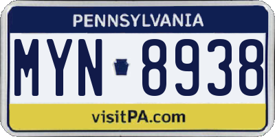 PA license plate MYN8938