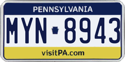 PA license plate MYN8943