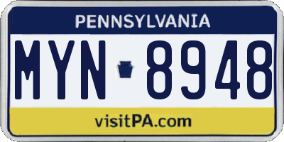 PA license plate MYN8948