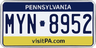 PA license plate MYN8952
