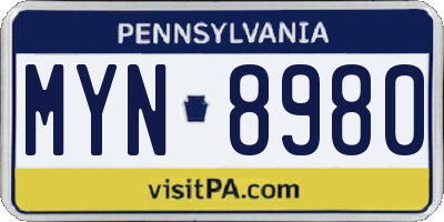 PA license plate MYN8980