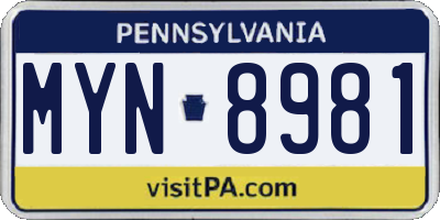 PA license plate MYN8981