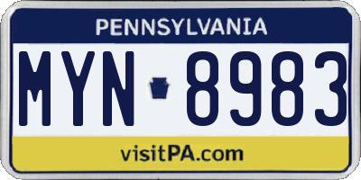 PA license plate MYN8983