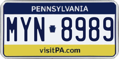PA license plate MYN8989