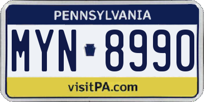 PA license plate MYN8990