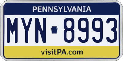 PA license plate MYN8993