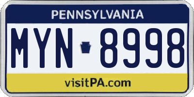 PA license plate MYN8998