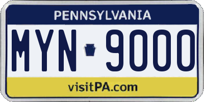 PA license plate MYN9000