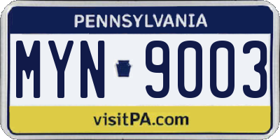 PA license plate MYN9003