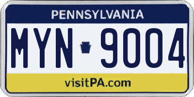 PA license plate MYN9004
