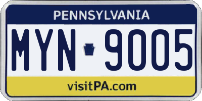 PA license plate MYN9005