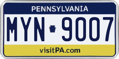 PA license plate MYN9007